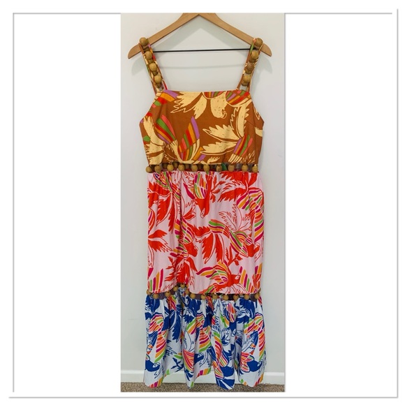 NWT Farm Rio Mixed Color Birds Balls Maxi Dress Red Multicolor Medium - Picture 5 of 15
